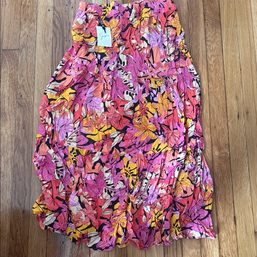 Japna Pink and Purple Bubble Midi Skirt with Ruffled Smocked Design